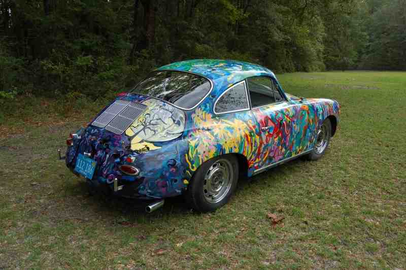 Passenger Side of the expressionist painted Porsche 356 Art Car known as Hatha Petey, painted by Margaret Warren