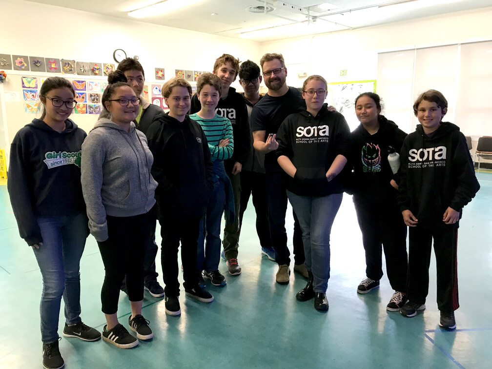 Director/Animator Dave Mullins receives one blue marble from the Archive/Opera team after a screening of his animated short LOU.